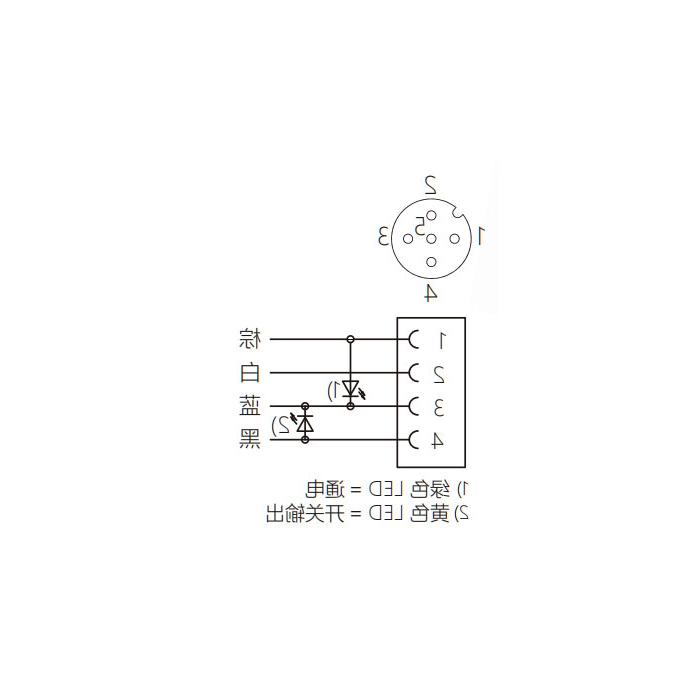 M12 4Pin female 90°, LED light, IP 69K-ECOLAB、食品级、单端预铸PVC非柔性电缆、灰色护套、64E063-XXX